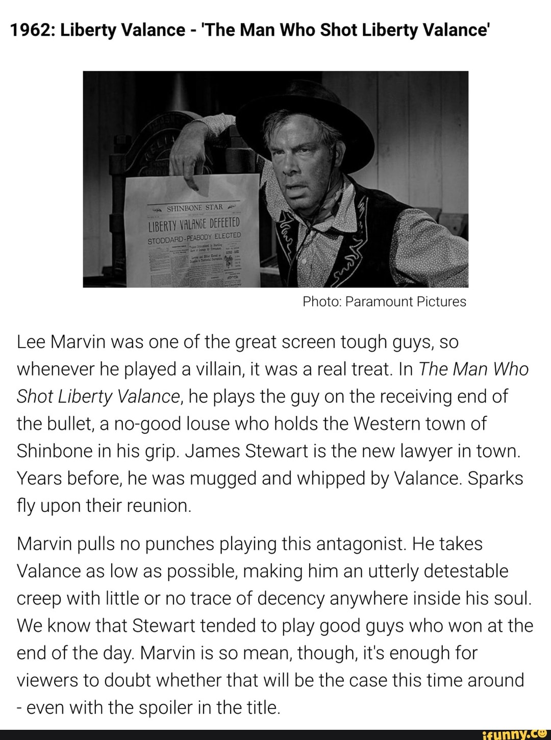 1962: Liberty Valance 'The Man Who Shot Liberty Valance' Photo ...