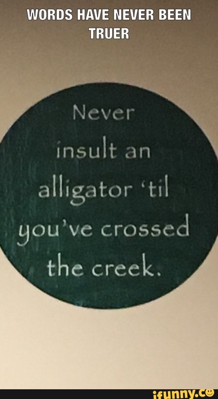 WORDS HAVE NEVER BEEN
insult
an
alligator "til
you've crossed
the creek.