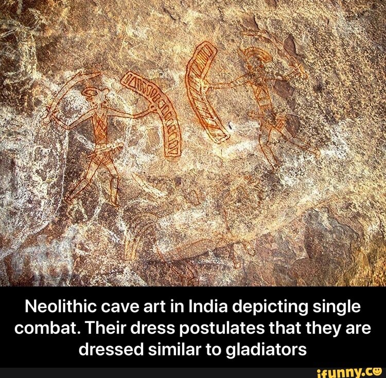 Neolithic cave art in India depicting single combat. Their dress ...