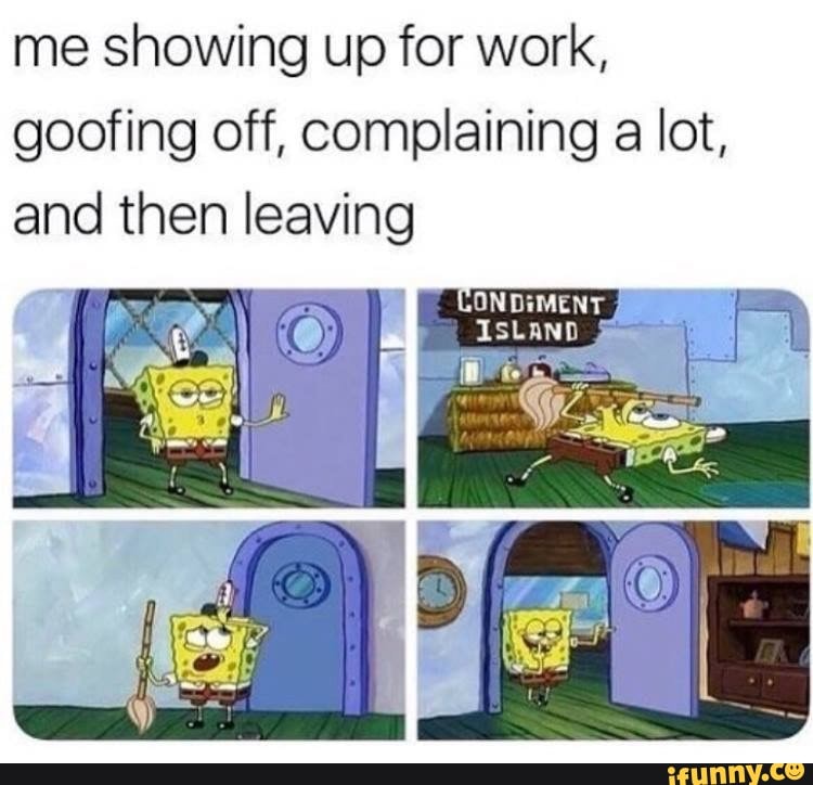 Me showing up for work, goofing off, complaining a lot, and then ...