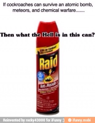 If cockroaches can survive an atomic bomb,
meteors, and chemical warfare
Then what thejHelilis in this can?