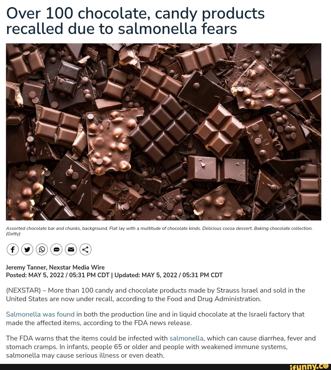 Over 100 chocolate, candy products recalled due to salmonella fears cO