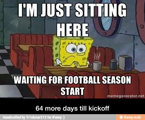 WAITING FOR FOOTBALL SEASON
START
64 more days till kickoff
memegenerator.net - 64 more days till kickoff