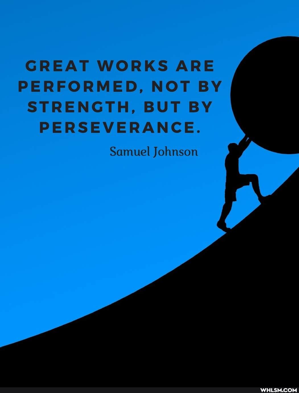 GREAT WORKS ARE PERFORMED, NOT BY STRENGTH, BUT BY PERSEVERANCE.
Samuel Johnson