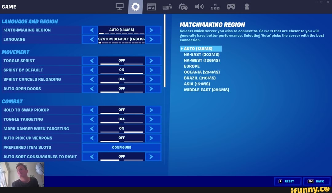 Game Language And Region Matchmaking Region Language Movement Toggle Sprint Sprint By Default Sprint Cancels Reloading