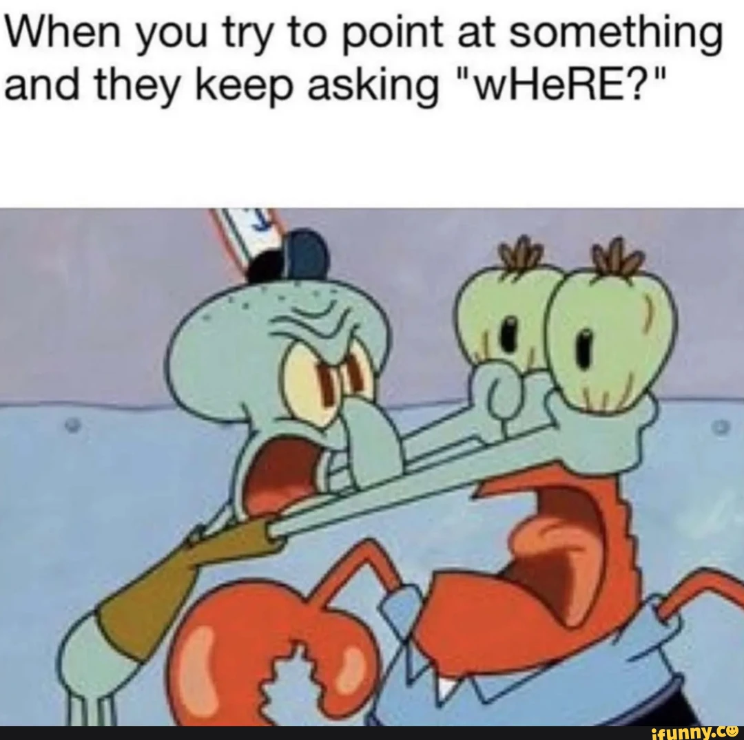 When you try to point at something and they keep asking "WHeRE?"