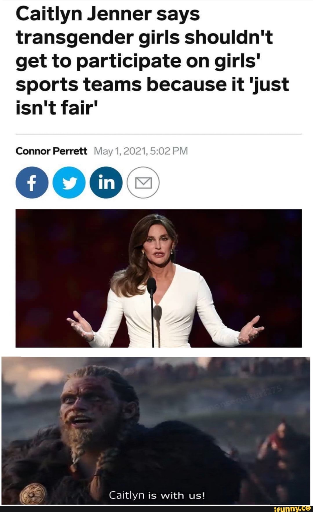 Caitlyn Jenner says transgender girls shouldn't get to participate on girls' sports teams because it 'just isn't fair'
Connor Perrett 1, 2021,
Caitlyn is with us!