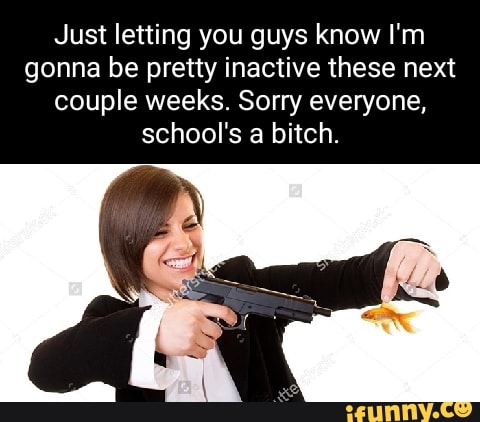 Just letting you guys know I'm gonna be pretty inactive these next couple weeks. Sorry everyone, school's bitch