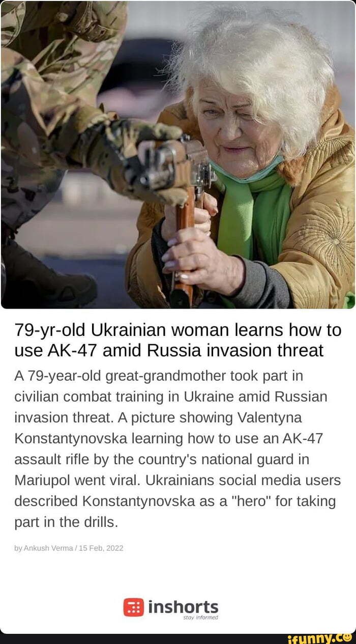 79-yr-old Ukrainian woman learns how to use AK-47 amid Russia invasion threat A