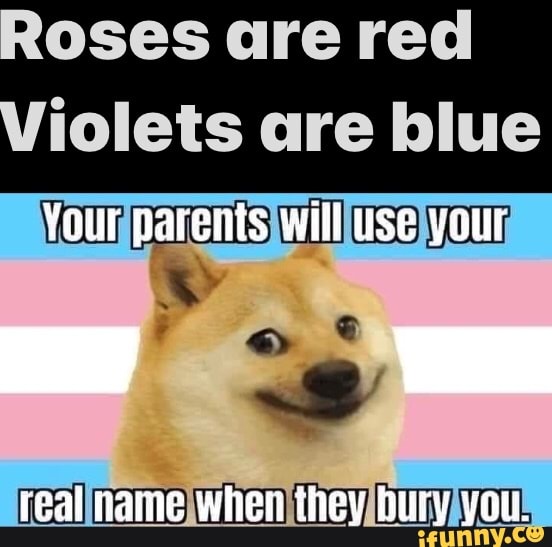 Roses are red
Violets are blue
Your parents will use your
real name wheri they Dury yout.