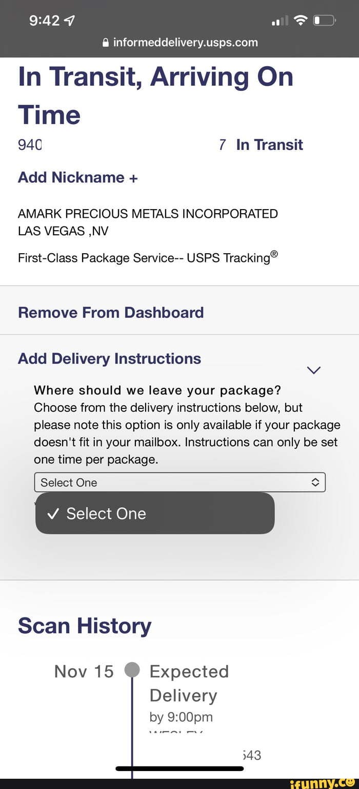 Informedde In Transit, Arriving On Time 7 In Transit Add Nickname + AMARK  PRECIOUS METALS INCORPORATED