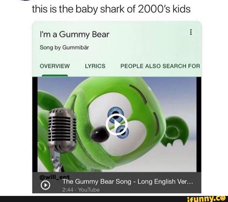 o
this is the baby shark of 2000's kids
lim a Gummy Bear
The Gummy Bear Song Long English Ver...