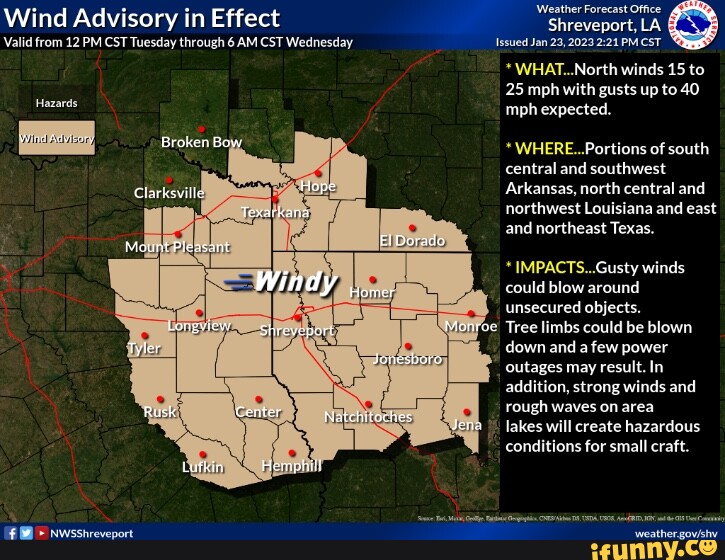 H 'Weather Forecast Office Wind Advisory in Effect Valid from 12 PM CST ...