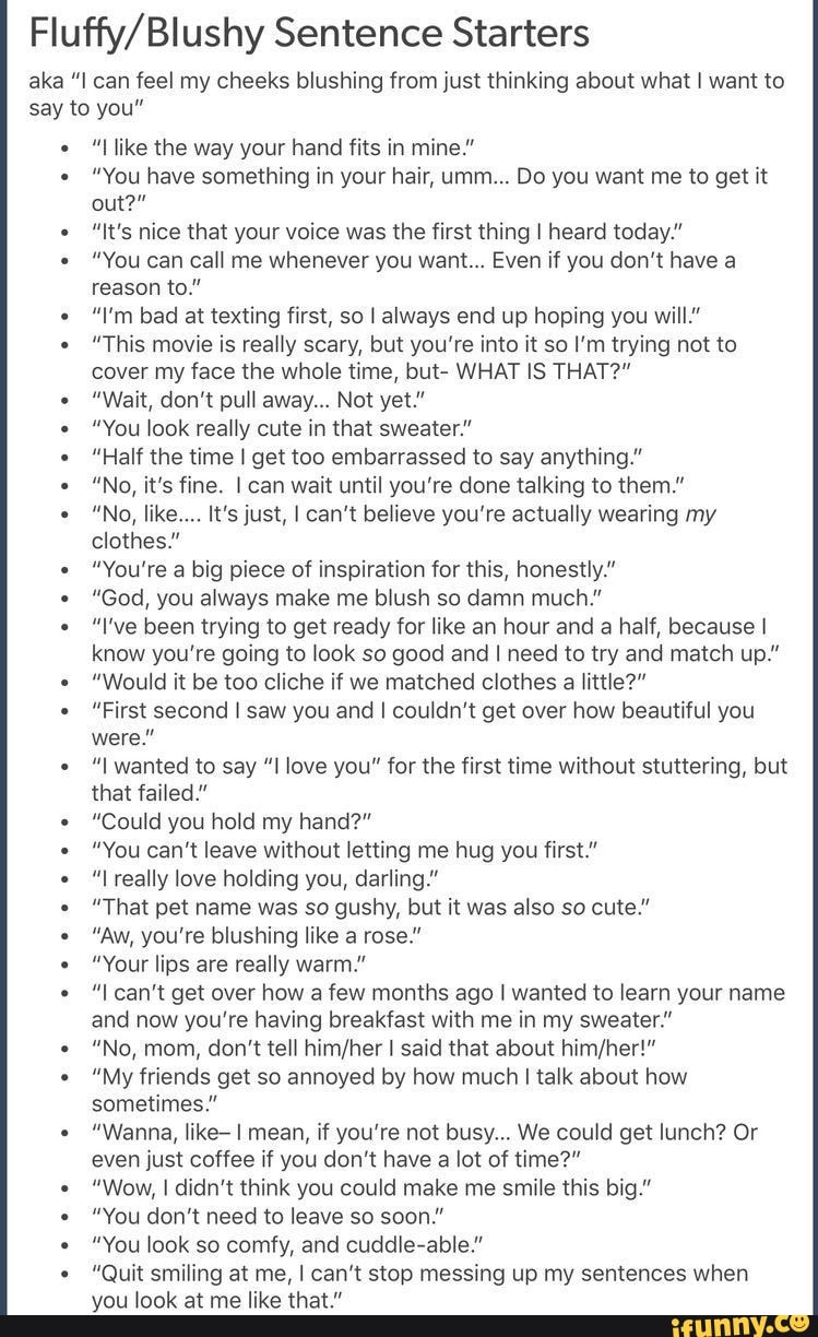 Sentence Starters aka "I can feel my cheeks blushing from just thinking