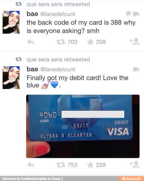 bae @lanadelcur
the
code of my card is 388
nites
is everyone asking? smh
bae @lana ten 9h
Finally ES my debit card! Love the
blue 44
DEBIT
VISA