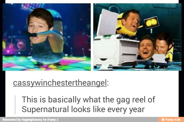 cassywinchestertheangel:
This is basically what the gag reel of
Supernatural looks like every year