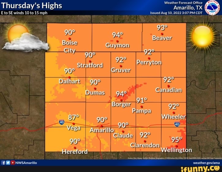 Weather Forecast Office Thursday's Highs Amarillo, TX E To SE Winds 10 ...