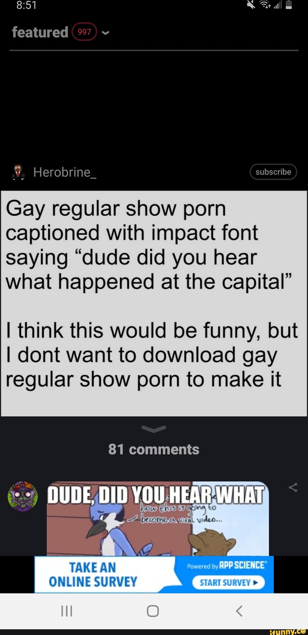 1080px x 2225px - All featured Herobrine_ subscribe Gay regular show porn captioned with  impact font saying \