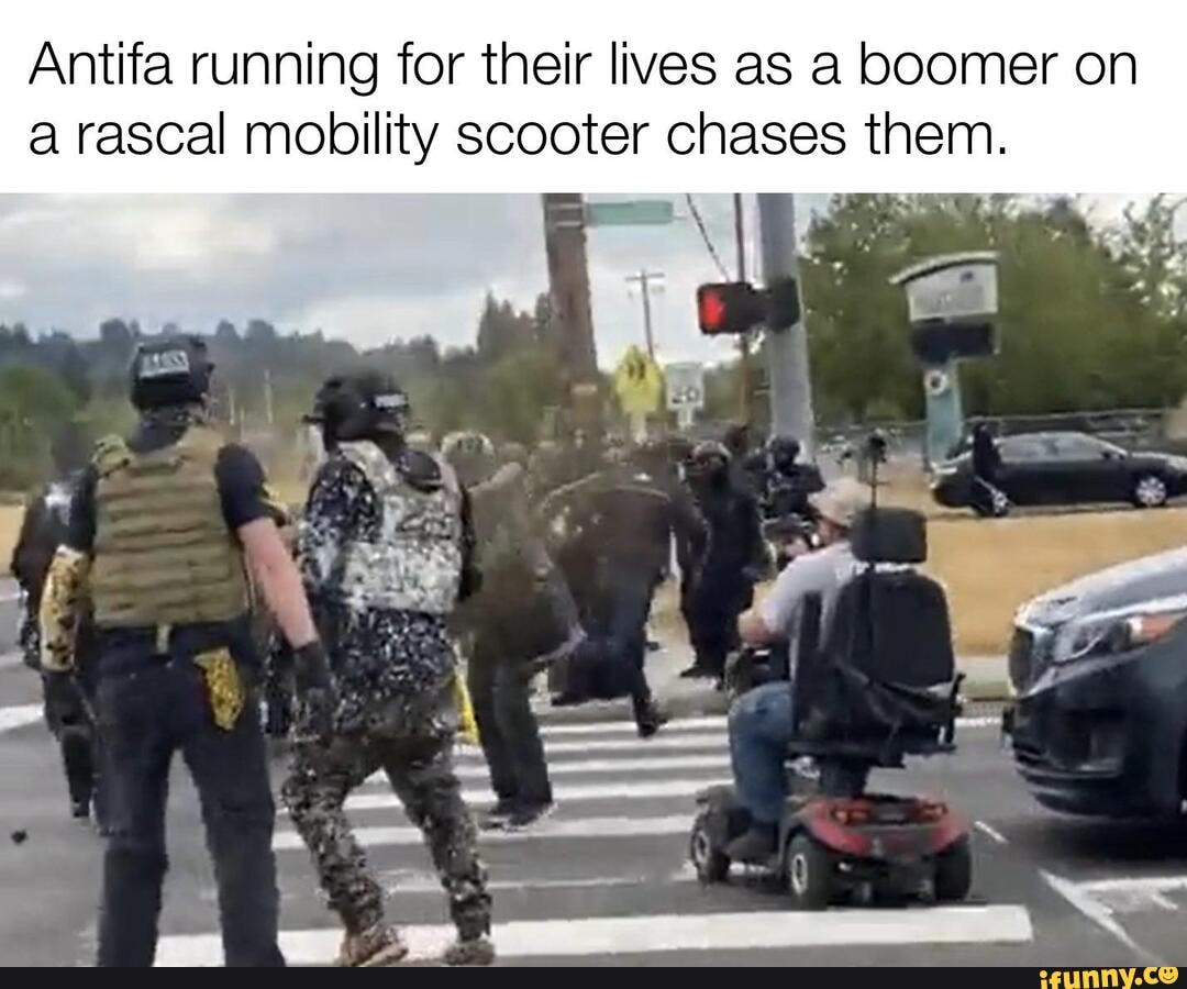 Antifa Running For Their Lives As A Boomer On A Rascal Mobility Scooter