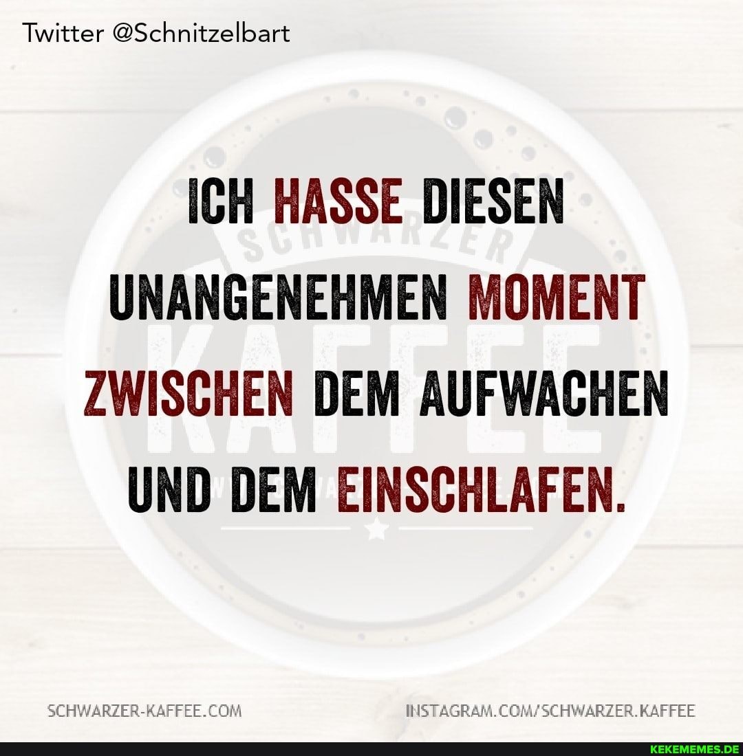 Twitter @Schnitzelbart
ICH HASSE DIESEN UNANGENEHMEN MOMENT ZWISCHEN DEM AUFWACHEN UND DEM EINSCHLAFEN.