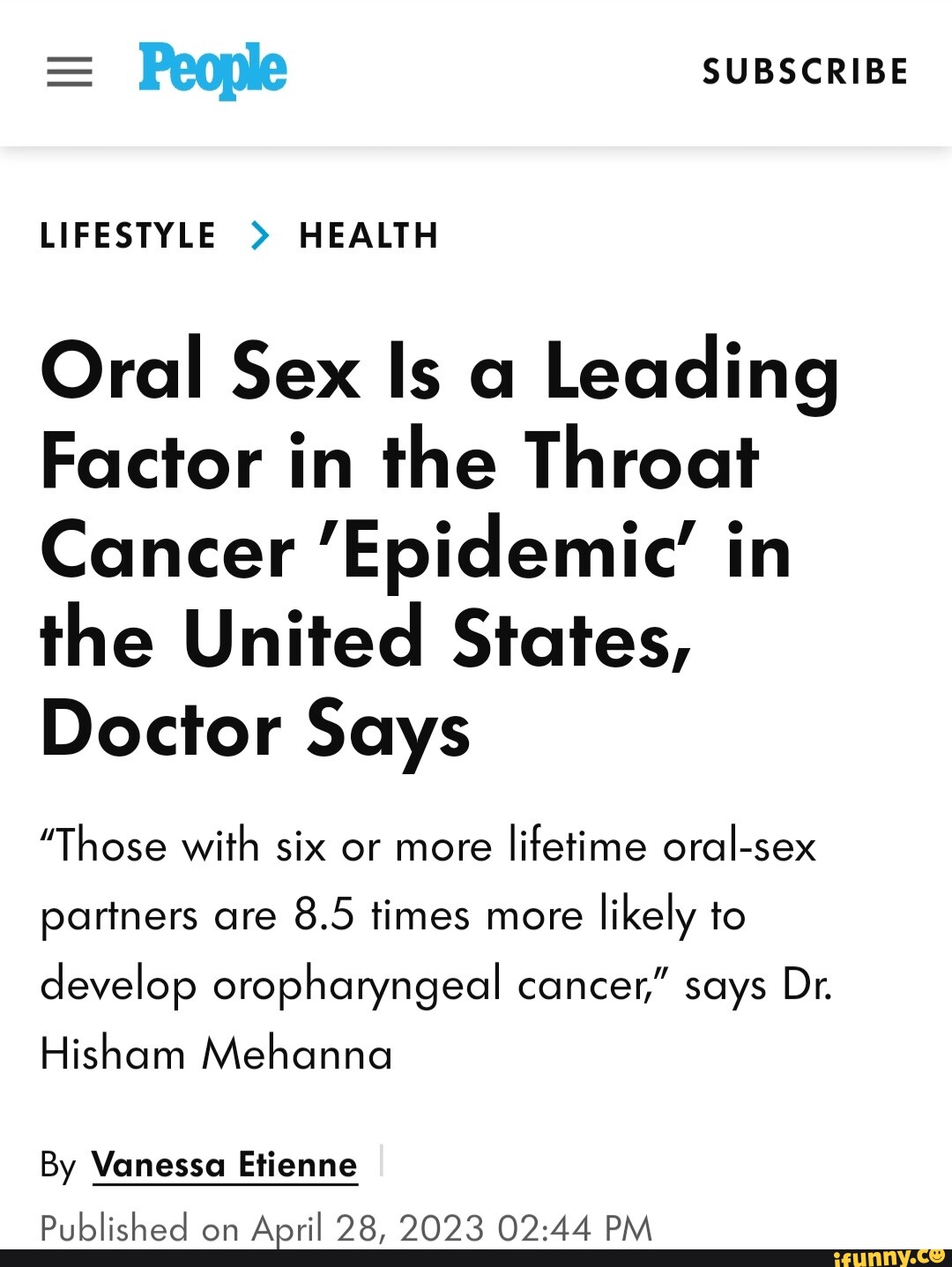 People Subscribe Lifestyle Health Oral Sex Is A Leading Factor In The Throat Cancer Epidemic 9358