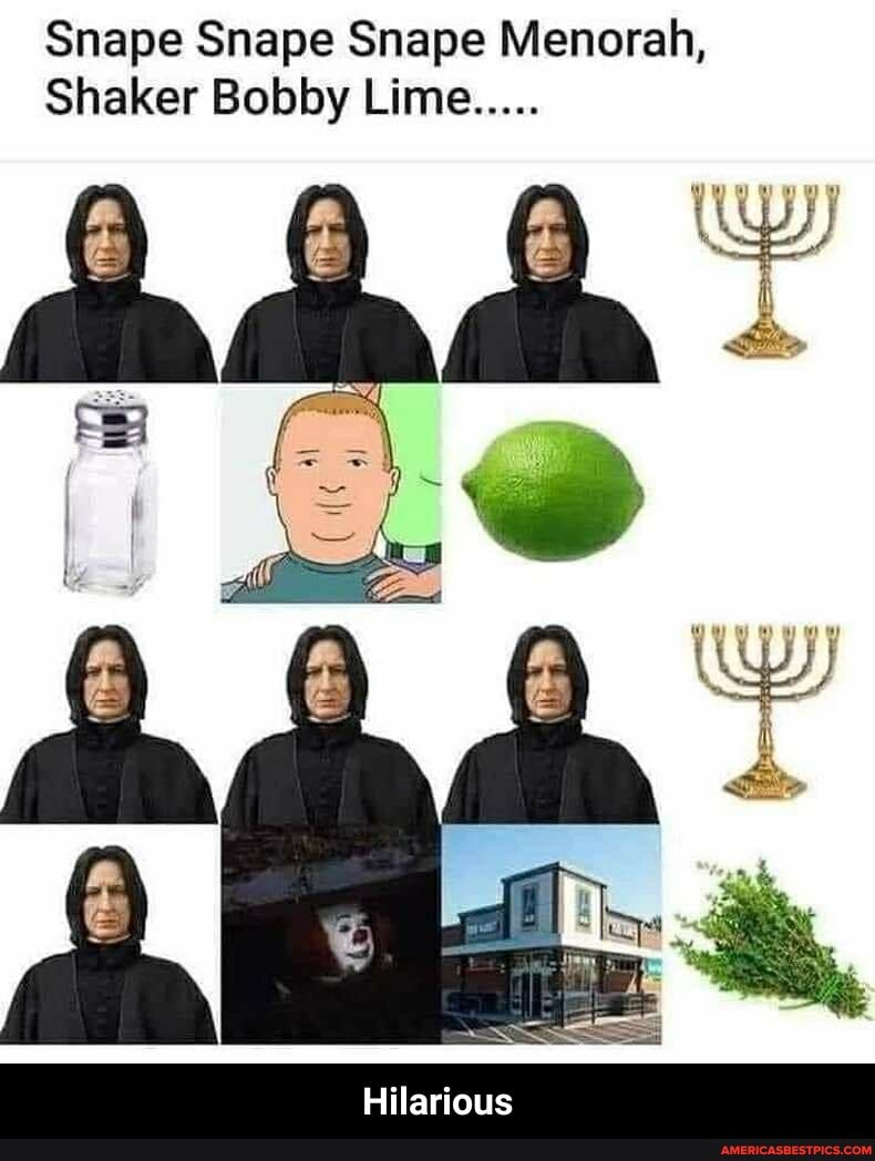 Snape Snape Snape Menorah,
Shaker Bobby Lime.....
Hilarious - Hilarious