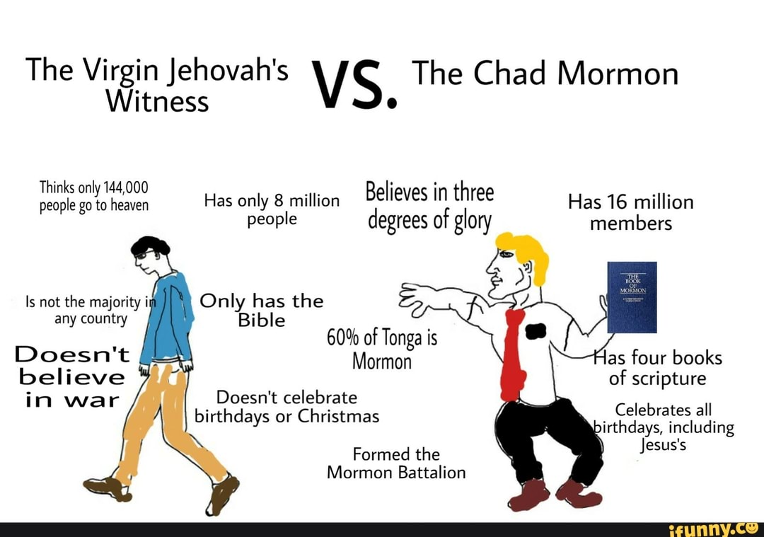 the-virgin-jehovah-s-vs-the-chad-mormon-witness-thinks-only-144-000-is