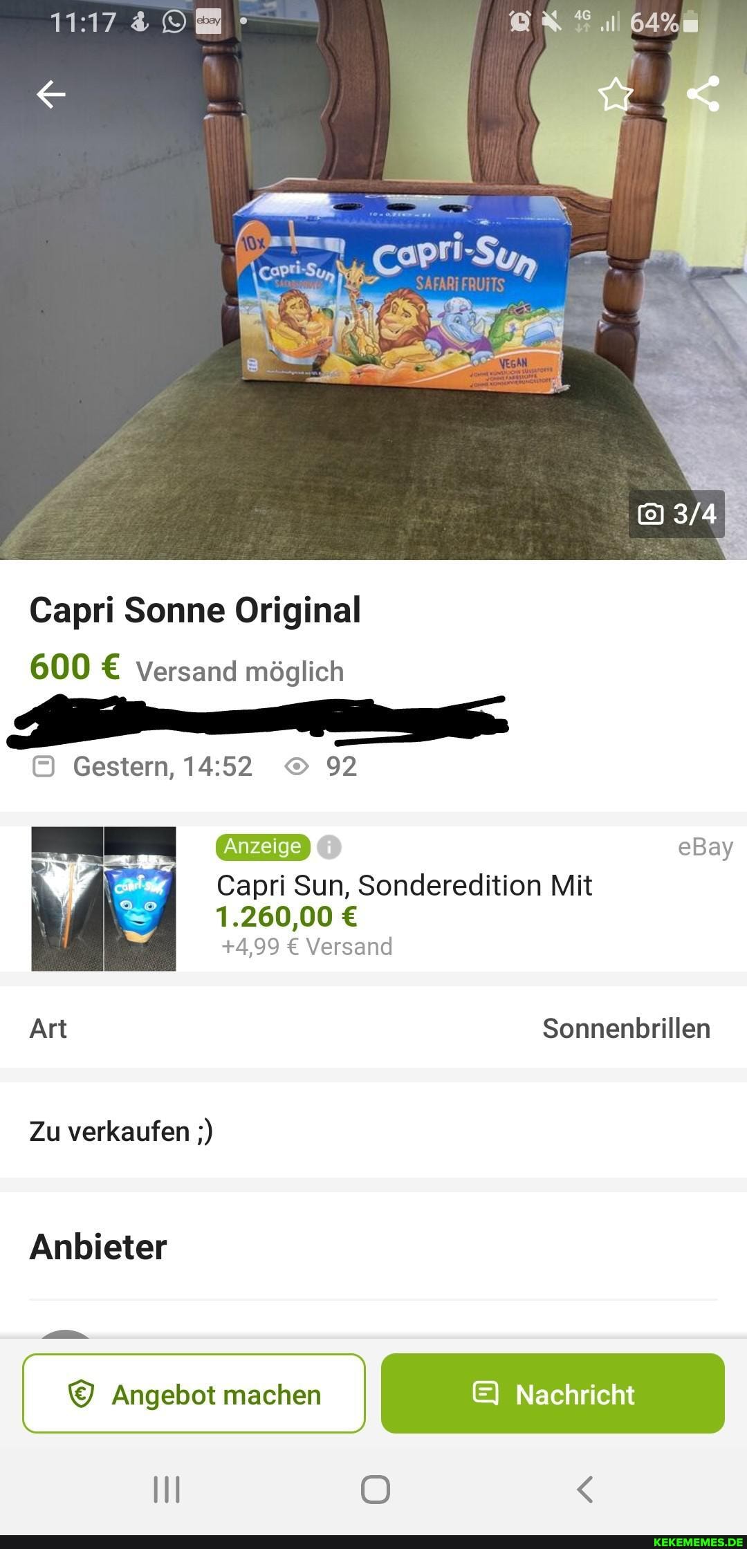 Capri Sonne Original 600 Versand möglich Gestern, 92 eBay Capri Sun, Sonderedit