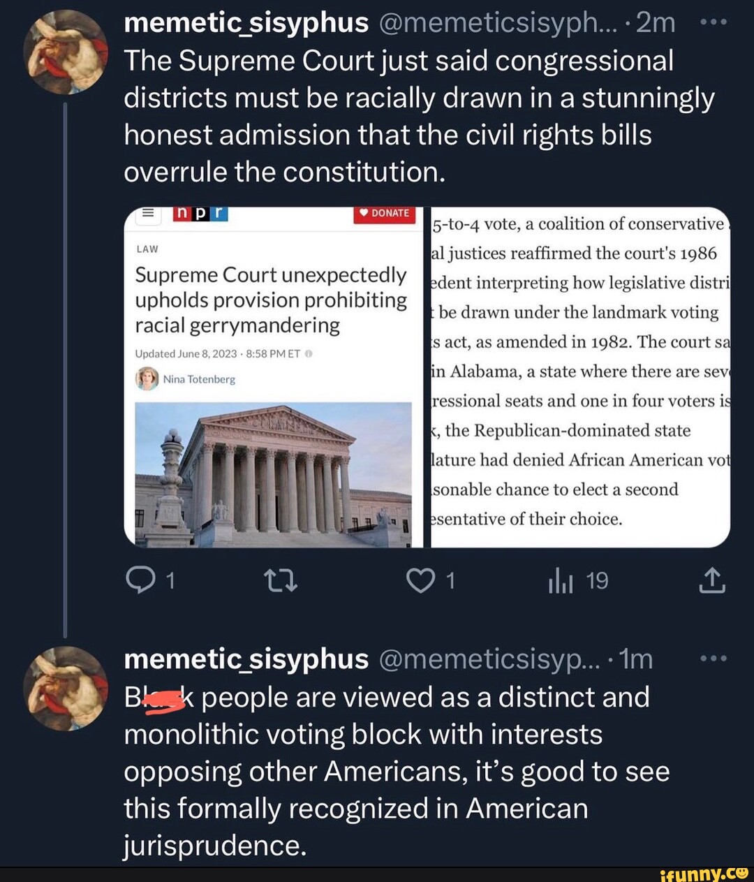 Memetic Sisyphus Memeticsisyph The Supreme Court Just Said Congressional Districts Must Be 2908