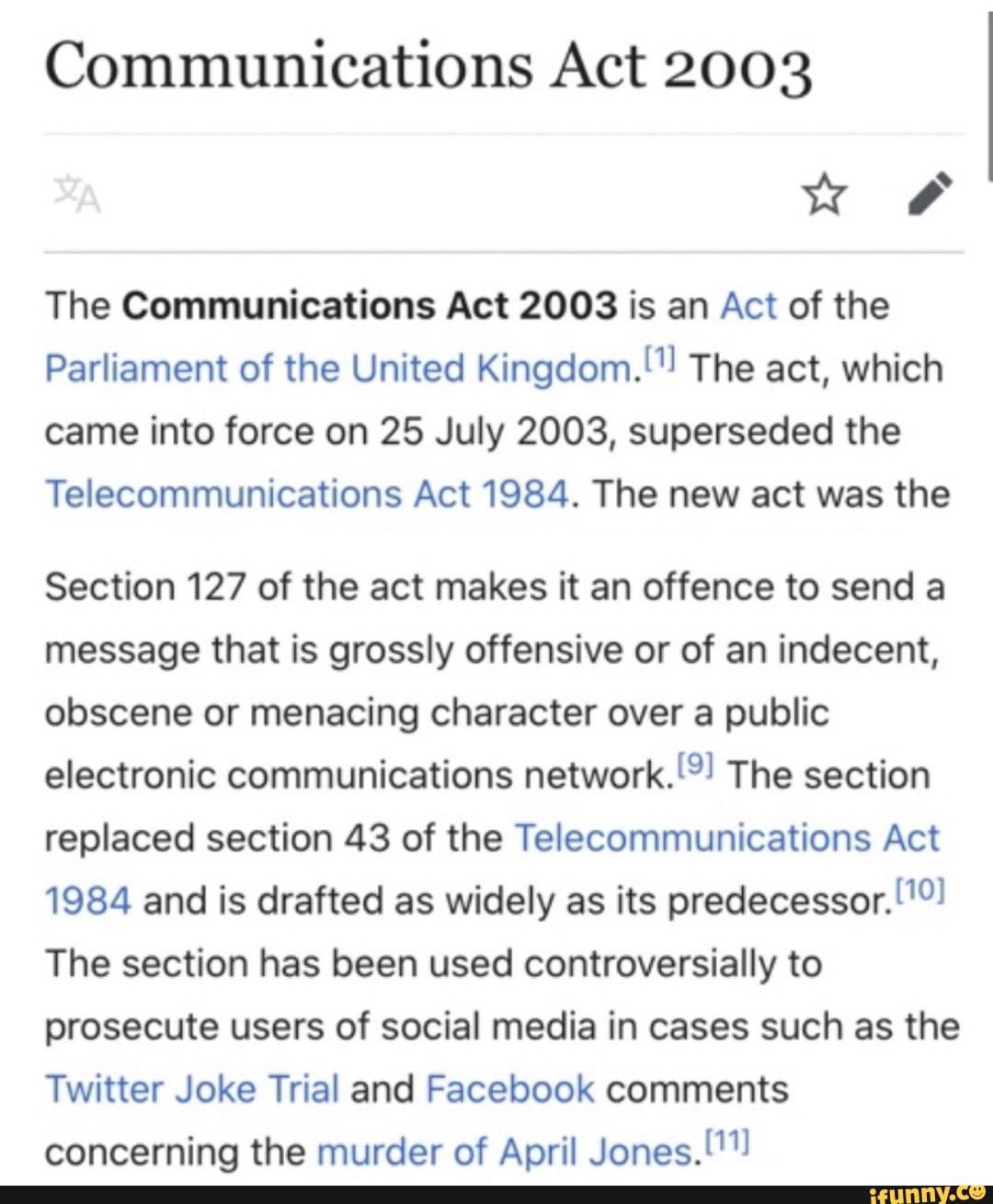 Communications Act 2003 The Communications Act 2003 is an Act of the