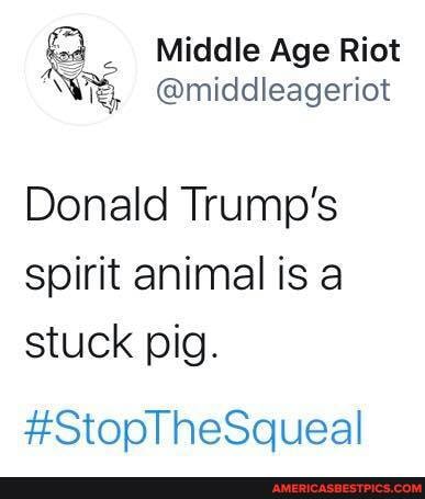 Middle Age Riot
WH, @middleageriot
Donald Trump's spirit animal is a stuck pig.
#StopTheSqueal