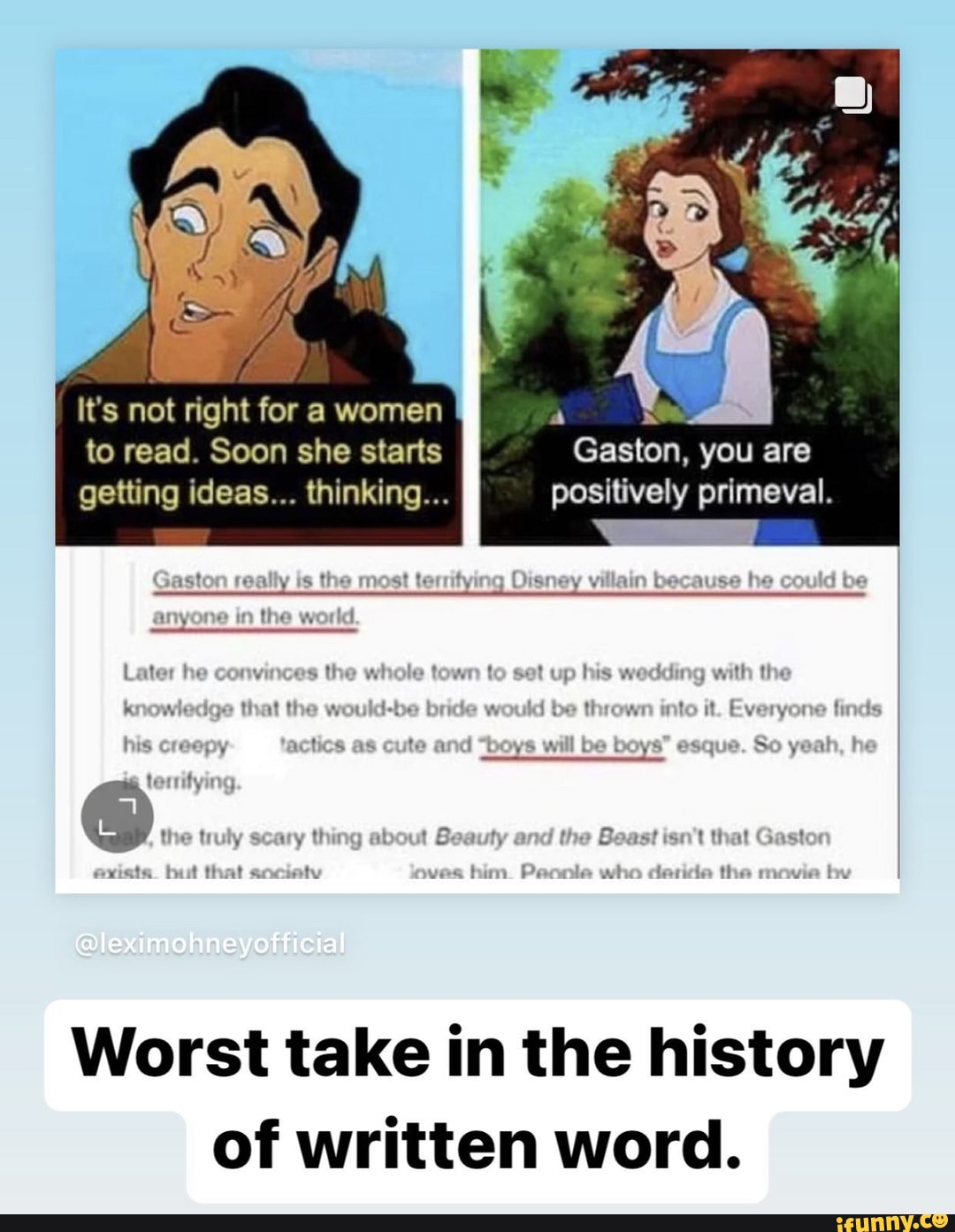 Ay It's not right for a women to read. Soon she starts Gaston, you are  getting, image size:1080x1393