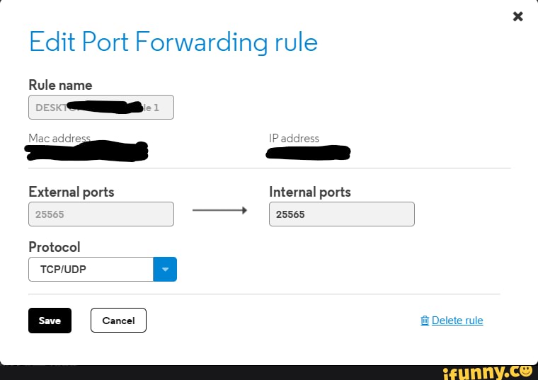 Edit Port Forwarding rule Rule name I Desk I Mac P address External