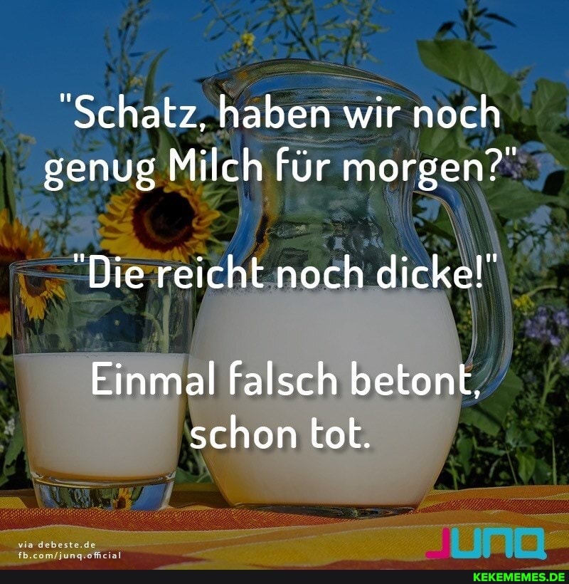 "Schatz, haben wir noch genug Milch für morgen?
"Die reicht noch dicke!"
Einmal falsch betont, schon kot.