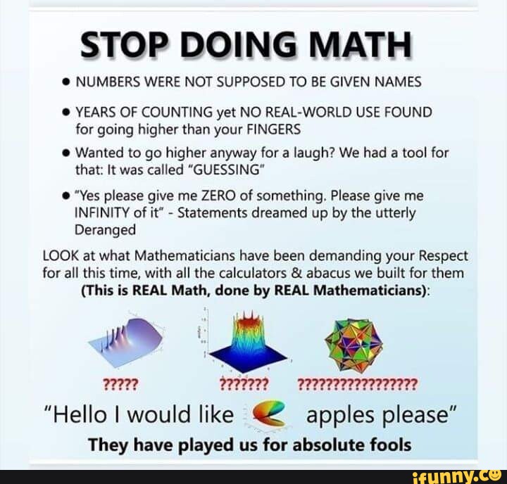 STOP DOING MATH NUMBERS WERE NOT SUPPOSED TO BE GIVEN NAMES YEARS OF ...