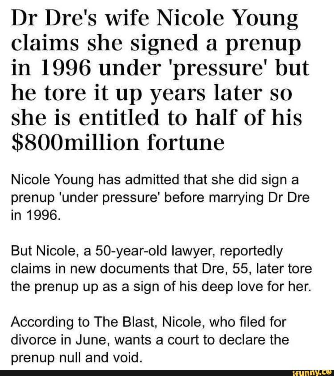 Dr Dre's wife Nicole Young claims she signed a prenup in 1996 under 'pressure' but he tore it up years later so she is entitled to half of his
$800million fortune
Nicole Young has admitted that she did sign a prenup 'under pressure' before marrying Dr Dre in 1996.
But Nicole, a 50-year-old lawyer, reportedly claims in new documents that Dre, 55, later tore the prenup up as a sign of his deep love for her.
According to The Blast, Nicole, who filed for divorce in June, wants a court to declare the prenup null and void.