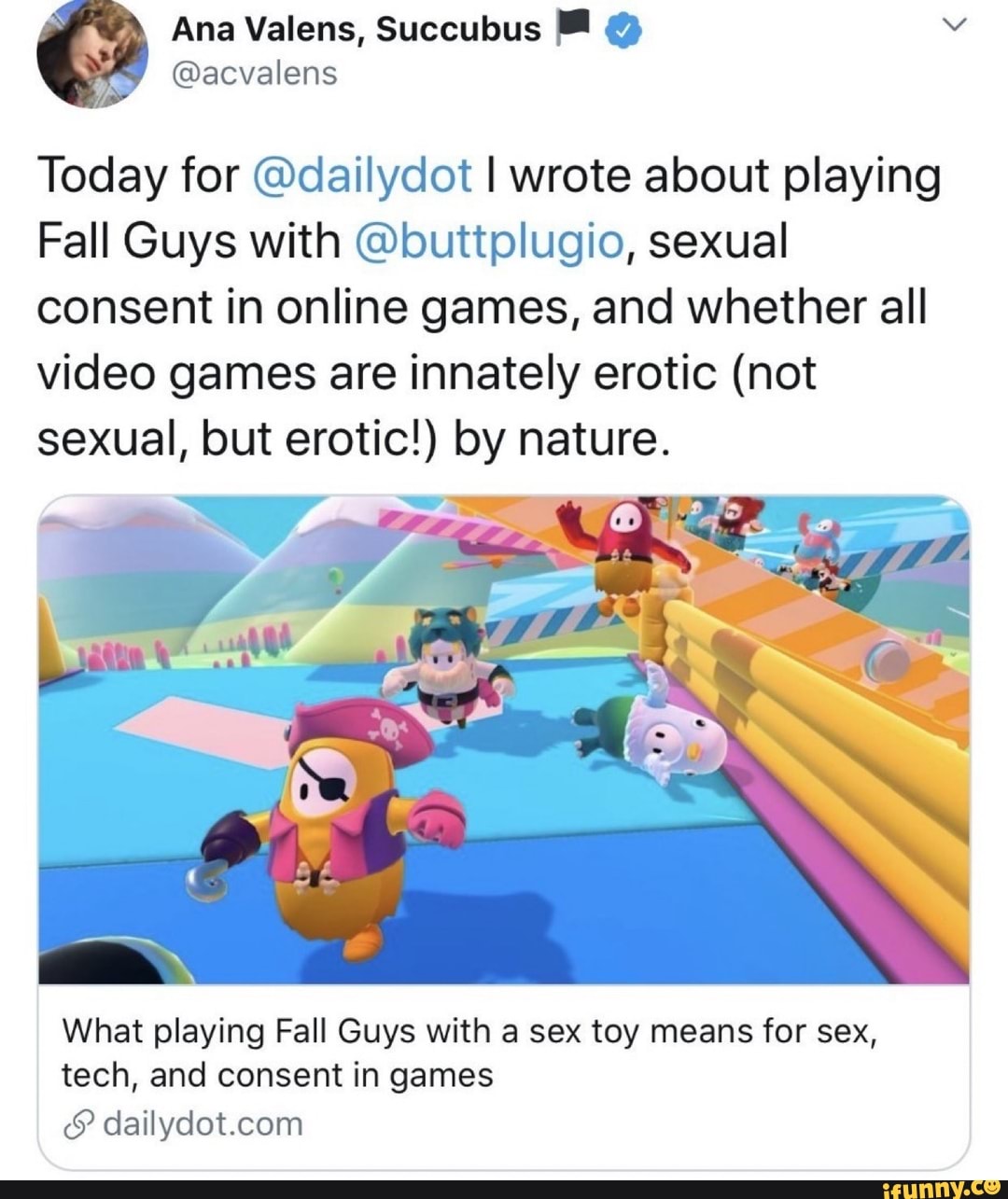 Today for @dailydot I wrote about playing Fall Guys with @buttplugio, sexual  consent in online games,