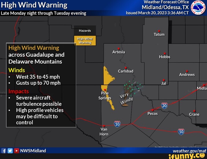 Feather Forecast Office High Wind Warning TX Late Monday night through