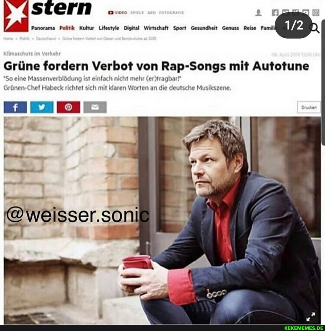 Panorama Politik Kultur Lifestyle Digital Wirtschaft Sport Gesundheit Genuss Reise
Grüne fordern Verbot von Rap-Songs mit Autotune
"So eine Massenverblödung Ist einfach nicht mehr
Grünen-Chef Habeck richtet sich mit klaren Worten an die deutsche Musikszene.
- .