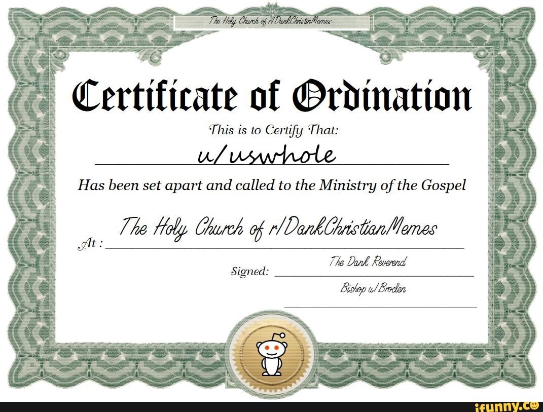 Certificate of Ordination This is to Certify That: Has been set apart