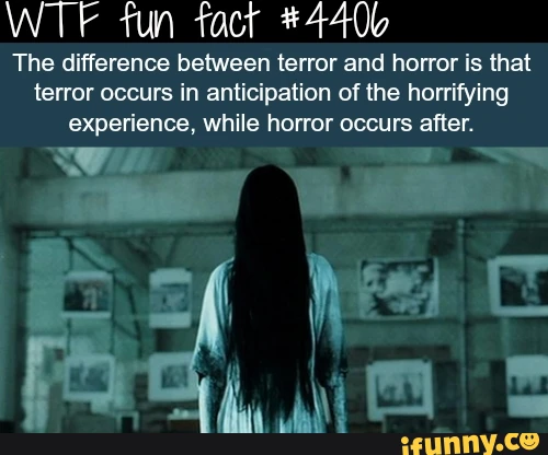 WTF tun tact #4406 The difference between terror and horror is that terror occurs in anticipation of the horrifying experience, while horror occurs after. ww