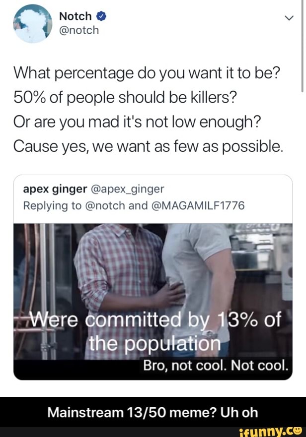 What Percentage Do You Want It To Be 50 Of People Should Be Killers Or Are You Mad It S Not Low Enough Cause Yes We Want As Few As Possible Apex Ginger