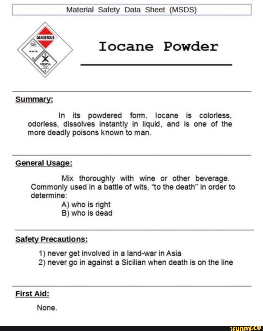 Material Safety Data Sheet (MSDS) Iocane Powder In Its powdered form