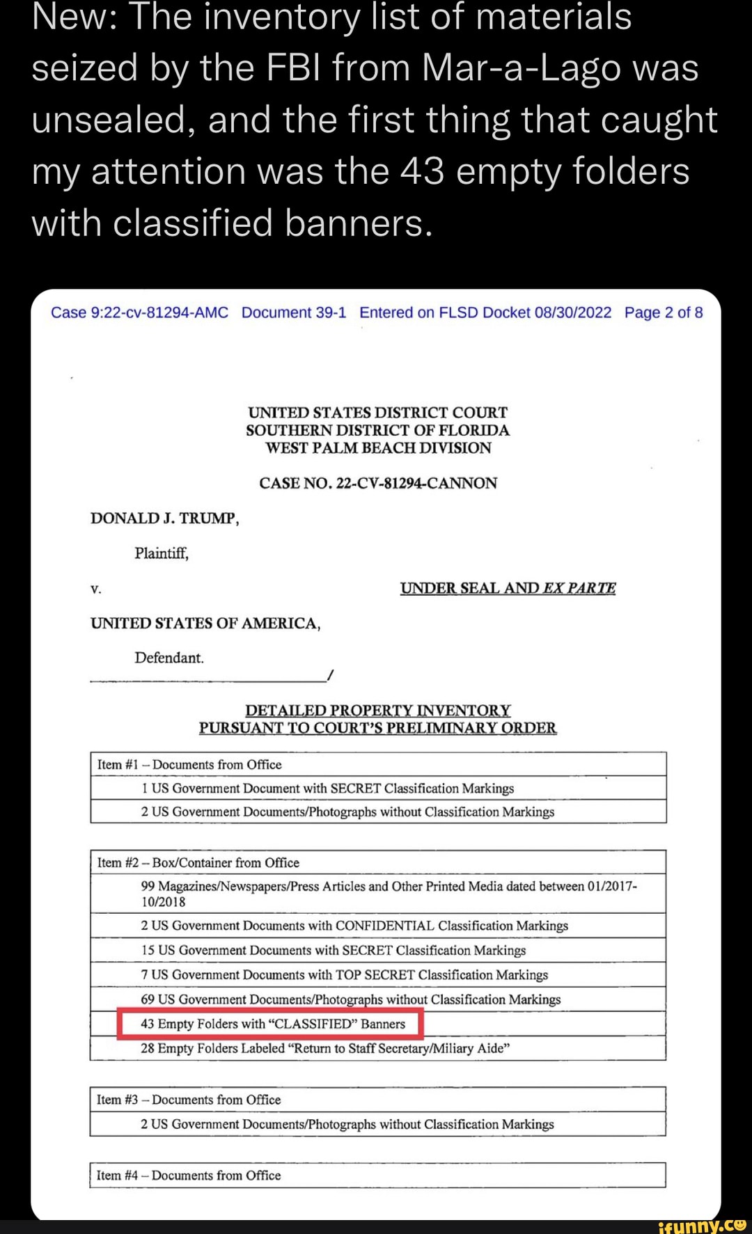 New: The inventory list of materials seized by the FBI from Mar-a-Lago ...
