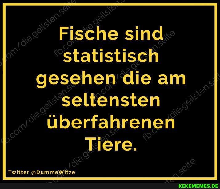 Fische sind statistisch gesehen die am I seltensten überfahrenen
Tiere.
Twitter 2DummeWitze
