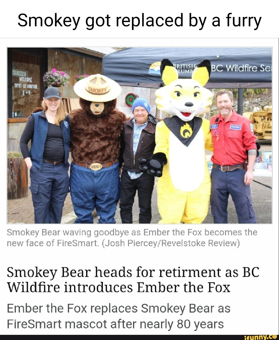 Smokey got replaced by a furry ra Smokey Bear waving goodbye as Ember ...