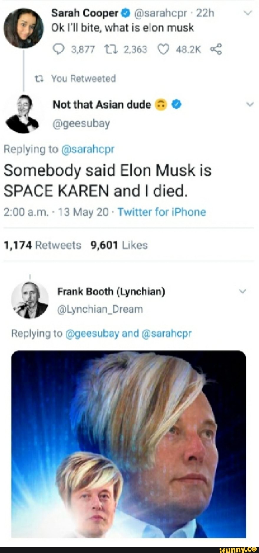 Sarah Cooper Sarahcpr 22h Ok I Ll Bite What Is Elon Musk Ti You Retweeted Y