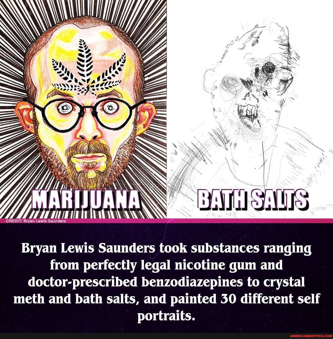Bryan Lewis Saunders took substances ranging from perfectly legal nicotine gum and doctor-prescribed benzodiazepines to crystal meth and bath salts, and painted 30 different self portraits.
CREDIT: Bryan Lewis Saunders