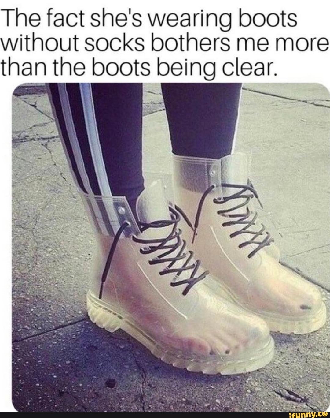 The fact she's wearing boots without socks bothers me more than the