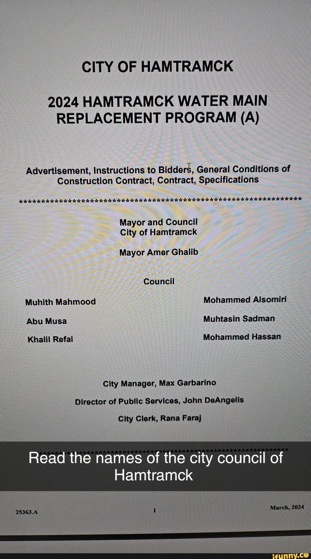 CITY OF HAMTRAMCK 2024 HAMTRAMCK WATER MAIN REPLACEMENT PROGRAM (A
